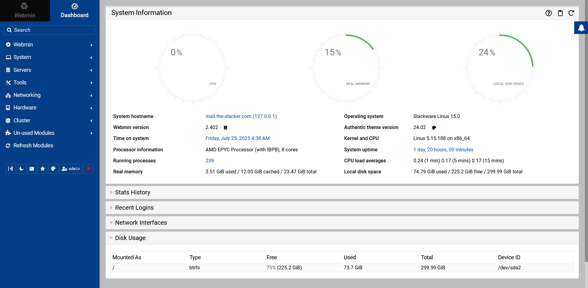 Slackware Linux Webmin Screenshot